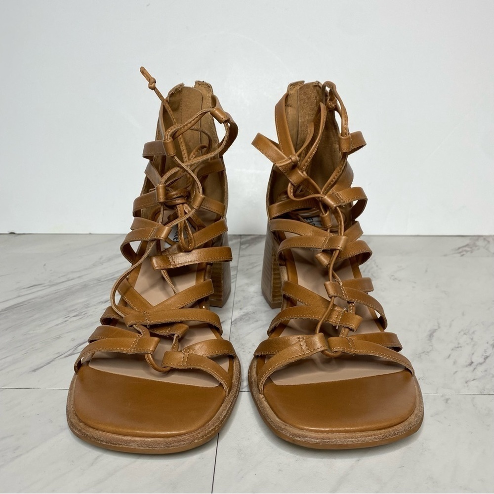 Steve Madden Cherri Strappy Brown Leather Heeled Sandal 10M - Picture 2 of 16